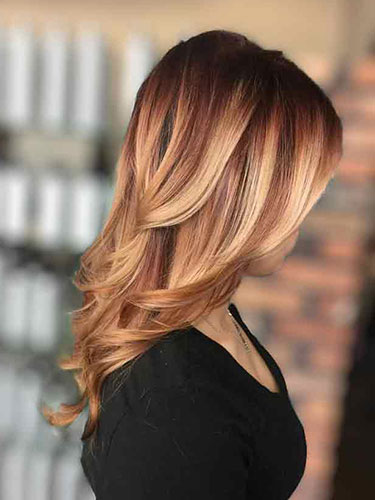 BLURRED Layered Brown Hair with Strawberry Blonde Balayage